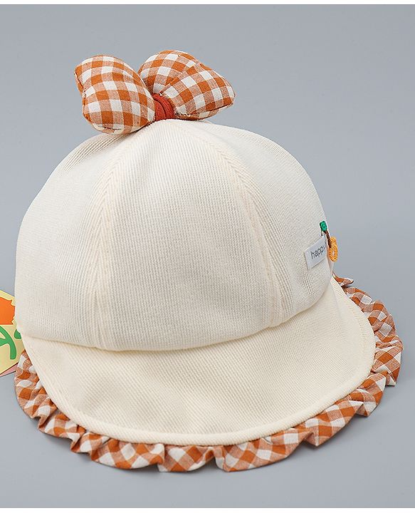 Babyhug Baseball Cap with Bow Applique Light Yellow - Diameter 16 cm