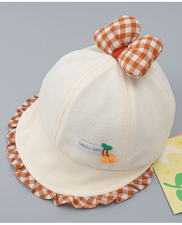 Babyhug Baseball Cap with Bow Applique Light Yellow - Diameter 16 cm