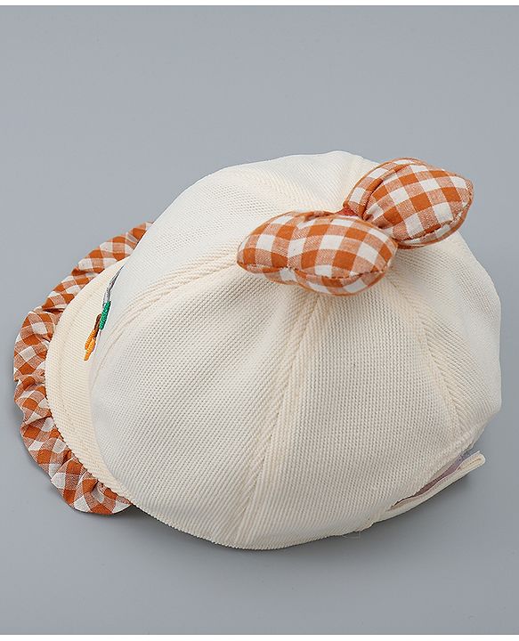 Babyhug Baseball Cap with Bow Applique Light Yellow - Diameter 16 cm