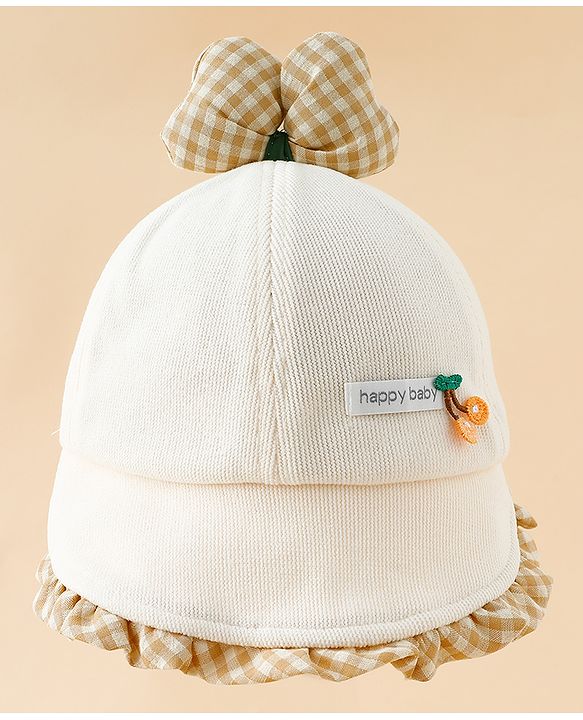 Babyhug Baseball Cap with Bow Applique Light Yellow - Diameter 16 cm