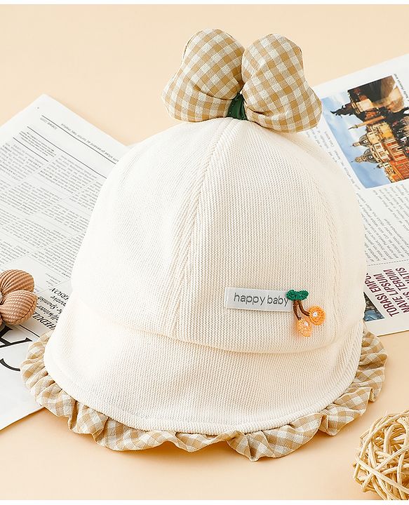 Babyhug Baseball Cap with Bow Applique Light Yellow - Diameter 16 cm