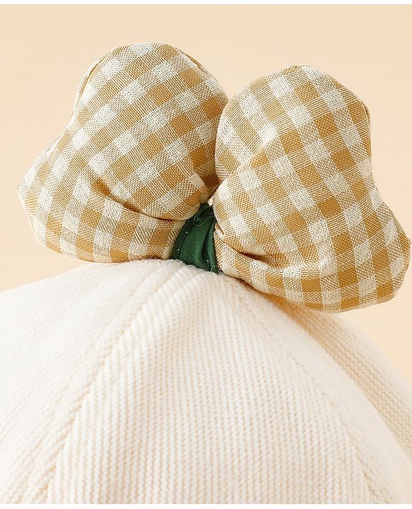 Babyhug Baseball Cap with Bow Applique Light Yellow - Diameter 16 cm