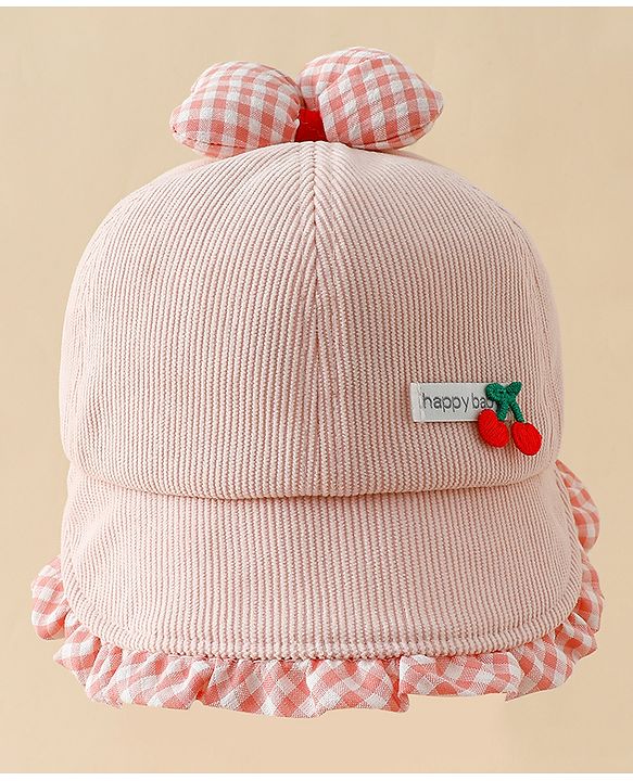 Babyhug Baseball Cap with Bow Applique Light Yellow - Diameter 16 cm