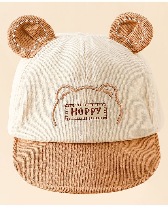 Babyhug Baseball Cap with Bear Embroidery & Ear Applique Beige - Diameter 17 cm