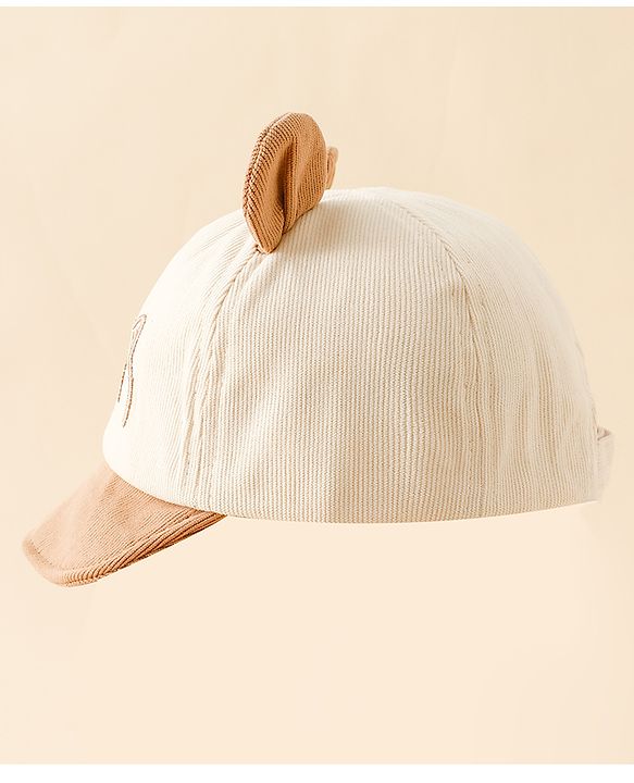 Babyhug Baseball Cap with Bear Embroidery & Ear Applique Beige - Diameter 17 cm