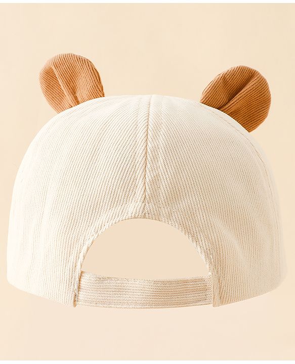 Babyhug Baseball Cap with Bear Embroidery & Ear Applique Beige - Diameter 17 cm