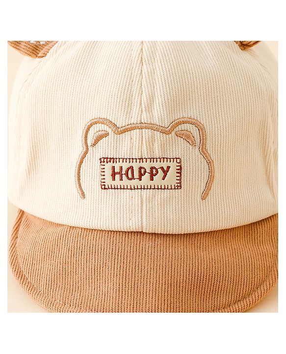 Babyhug Baseball Cap with Bear Embroidery & Ear Applique Beige - Diameter 17 cm