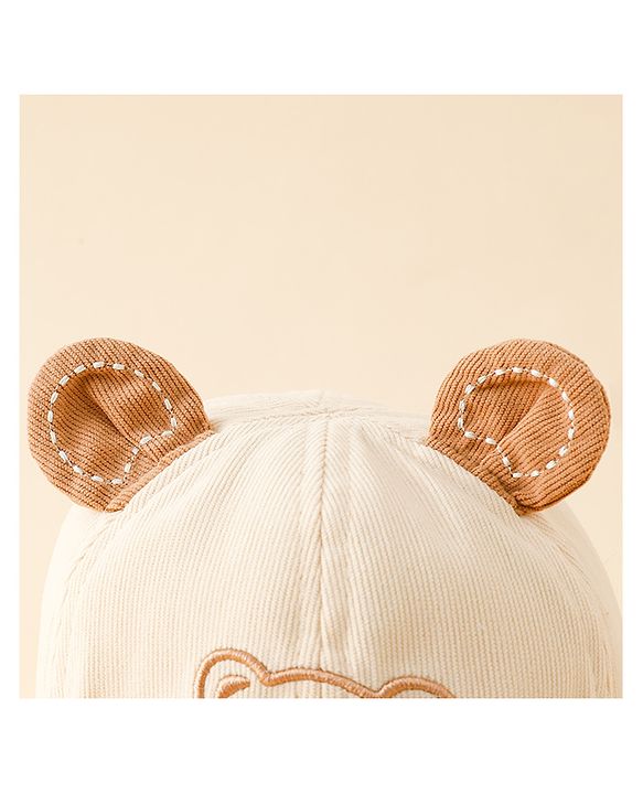 Babyhug Baseball Cap with Bear Embroidery & Ear Applique Beige - Diameter 17 cm