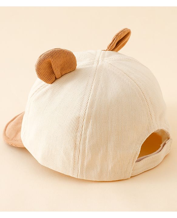 Babyhug Baseball Cap with Bear Embroidery & Ear Applique Beige - Diameter 17 cm