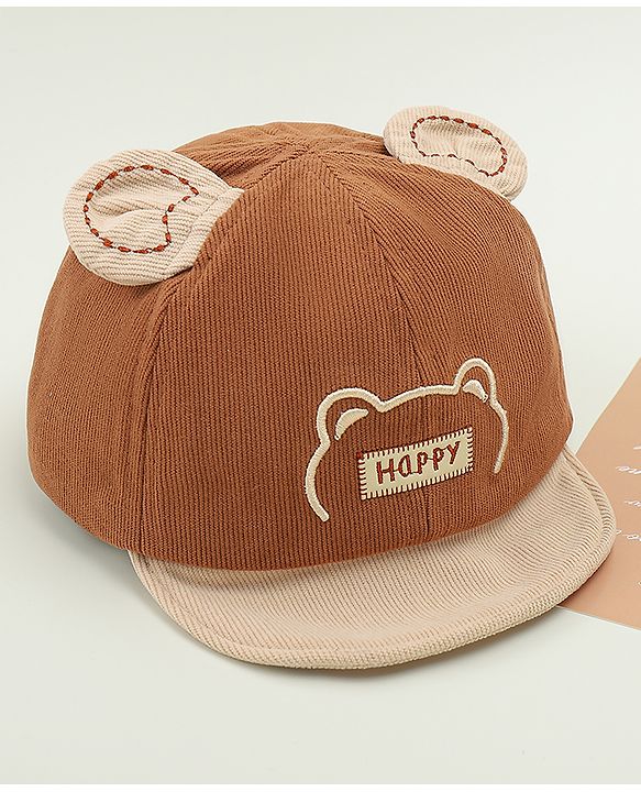 Babyhug Baseball Cap with Bear Embroidery & Ear Applique Beige - Diameter 17 cm