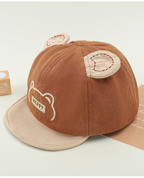 Babyhug Baseball Cap with Bear Embroidery & Ear Applique Beige - Diameter 17 cm