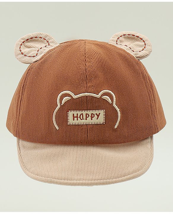 Babyhug Baseball Cap with Bear Embroidery & Ear Applique Beige - Diameter 17 cm