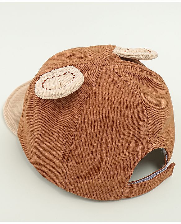 Babyhug Baseball Cap with Bear Embroidery & Ear Applique Beige - Diameter 17 cm
