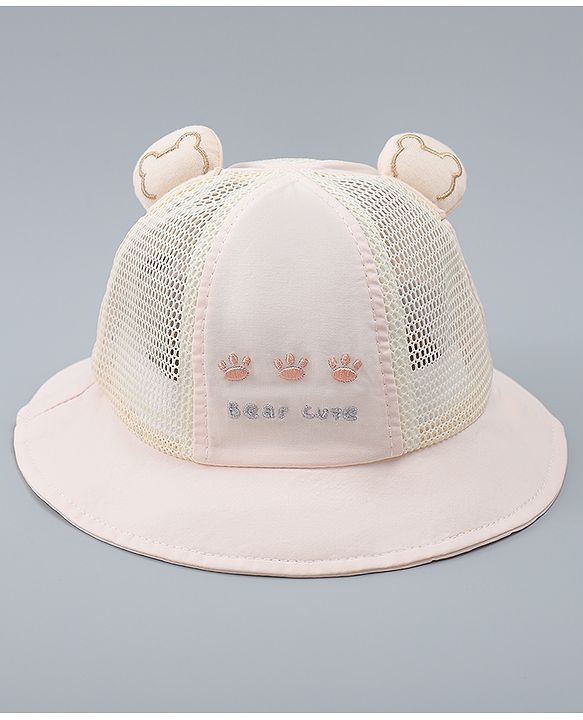 Babyhug Bucket Hat with Bear Embroidery & Ear Applique Light Pink - Diameter 16 cm