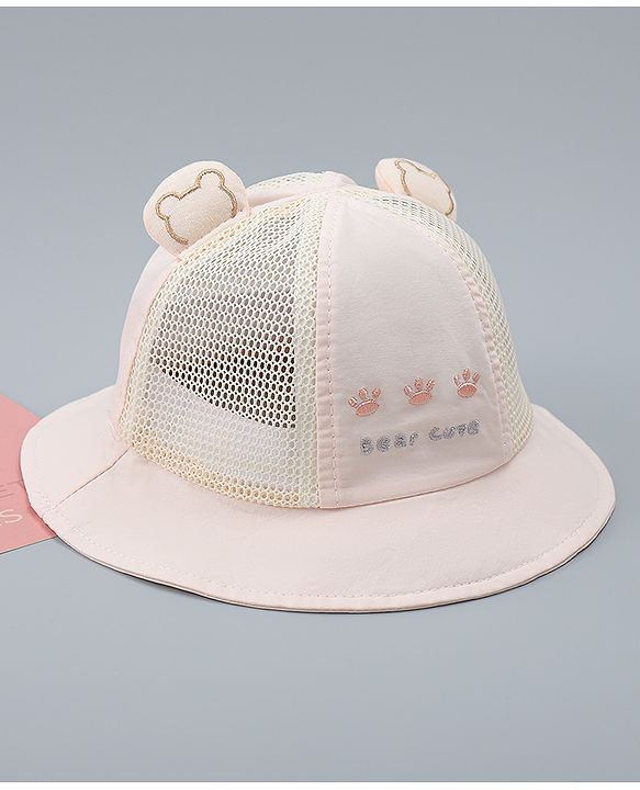 Babyhug Bucket Hat with Bear Embroidery & Ear Applique Light Pink - Diameter 16 cm