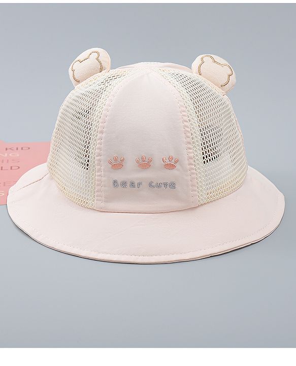 Babyhug Bucket Hat with Bear Embroidery & Ear Applique Light Pink - Diameter 16 cm