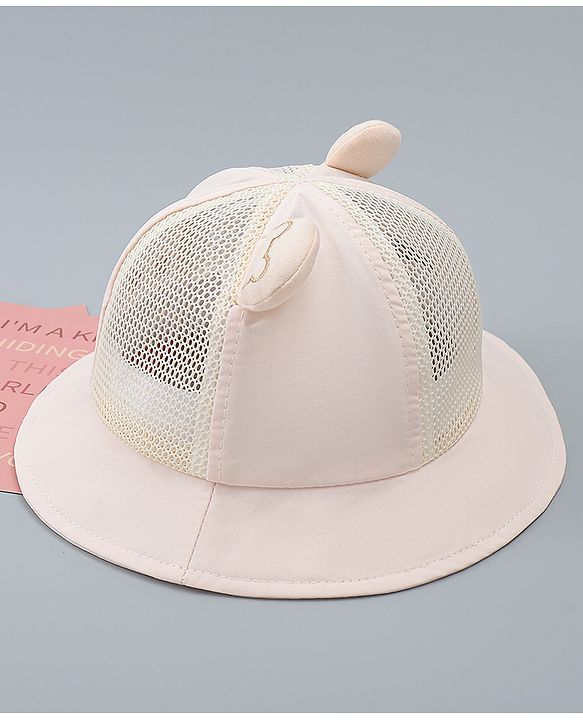 Babyhug Bucket Hat with Bear Embroidery & Ear Applique Light Pink - Diameter 16 cm