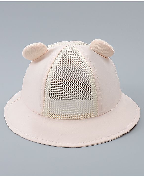 Babyhug Bucket Hat with Bear Embroidery & Ear Applique Light Pink - Diameter 16 cm