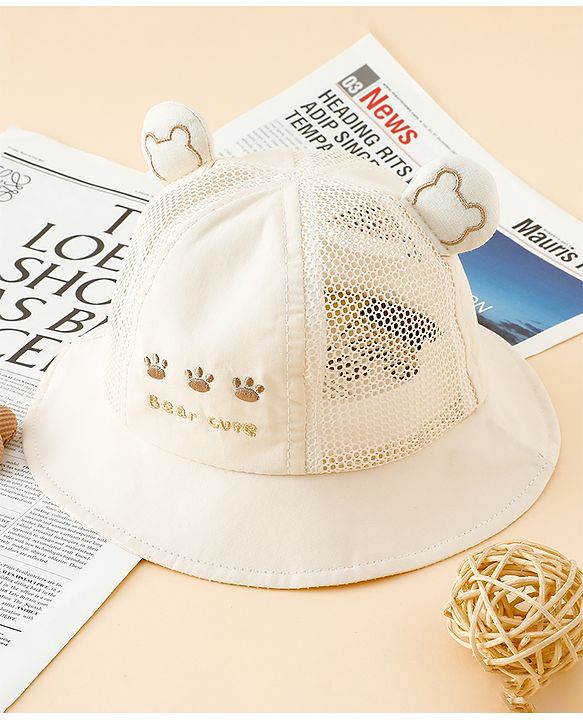 Babyhug Bucket Hat with Bear Embroidery & Ear Applique Light Pink - Diameter 16 cm