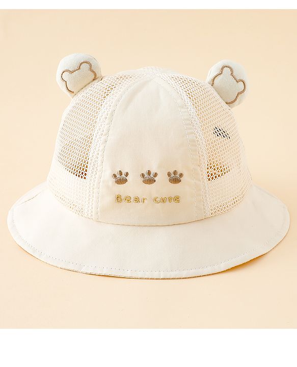 Babyhug Bucket Hat with Bear Embroidery & Ear Applique Light Pink - Diameter 16 cm