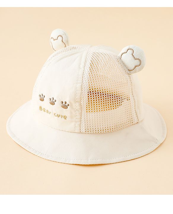 Babyhug Bucket Hat with Bear Embroidery & Ear Applique Light Pink - Diameter 16 cm