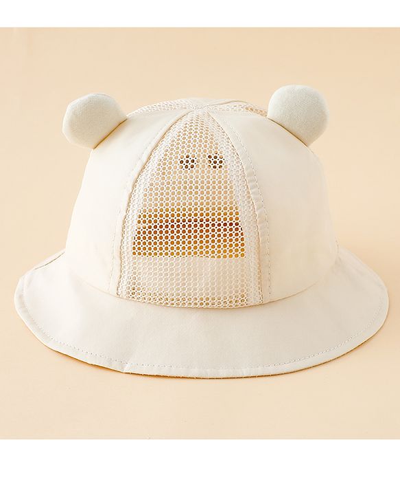 Babyhug Bucket Hat with Bear Embroidery & Ear Applique Light Pink - Diameter 16 cm