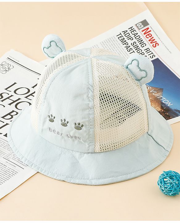 Babyhug Bucket Hat with Bear Embroidery & Ear Applique Light Pink - Diameter 16 cm