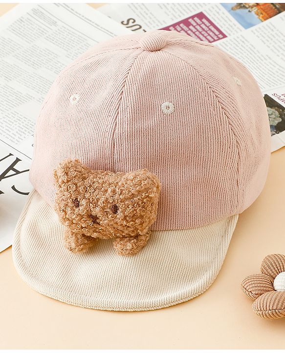 Babyhug Baseball Cap with Bear Applique Pink - Diameter 17 cm