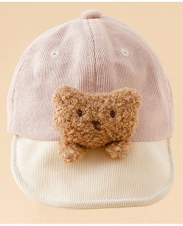 Babyhug Baseball Cap with Bear Applique Pink - Diameter 17 cm