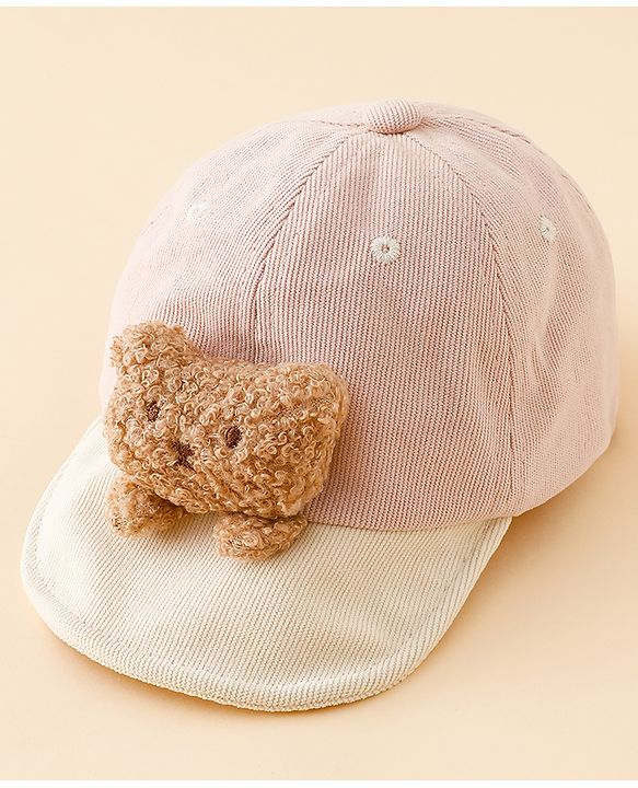 Babyhug Baseball Cap with Bear Applique Pink - Diameter 17 cm