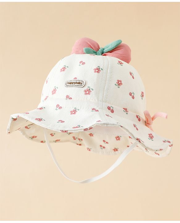 Babyhug Bucket Hat with Floral Print & Bow Applique Pink - Diameter 16 cm