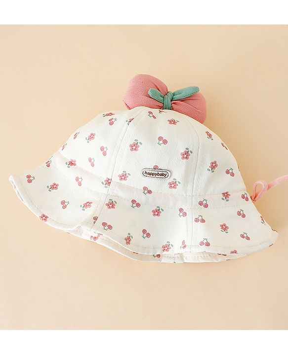 Babyhug Bucket Hat with Floral Print & Bow Applique Pink - Diameter 16 cm