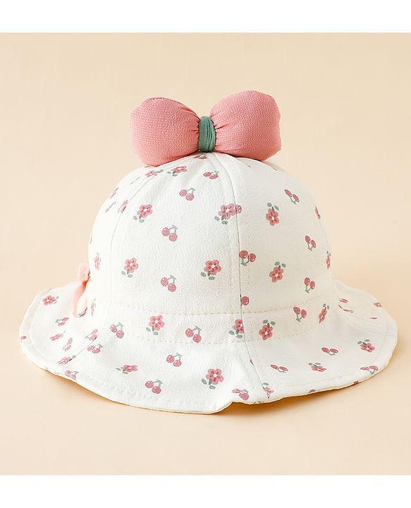 Babyhug Bucket Hat with Floral Print & Bow Applique Pink - Diameter 16 cm