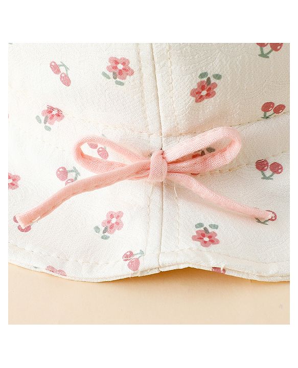 Babyhug Bucket Hat with Floral Print & Bow Applique Pink - Diameter 16 cm