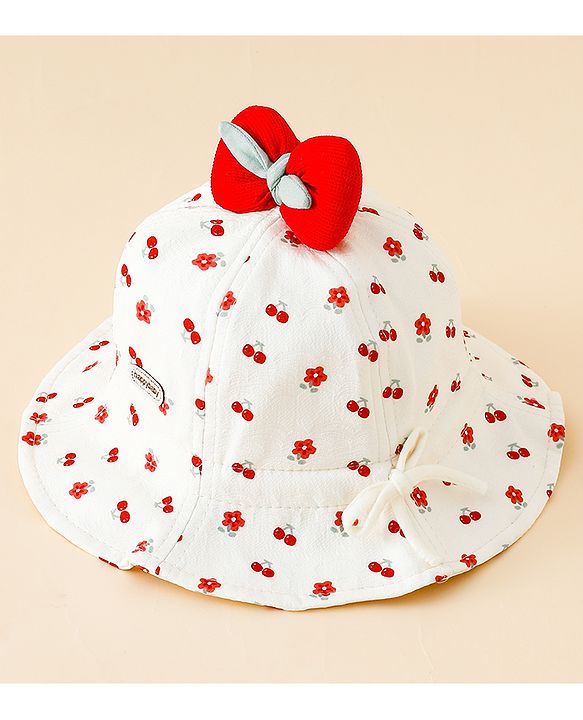 Babyhug Bucket Hat with Floral Print & Bow Applique Pink - Diameter 16 cm