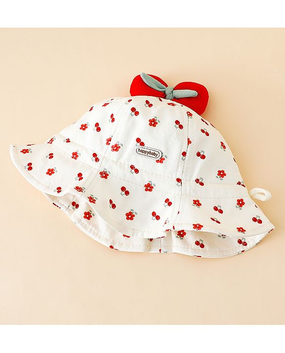 Babyhug Bucket Hat with Floral Print & Bow Applique Pink - Diameter 16 cm