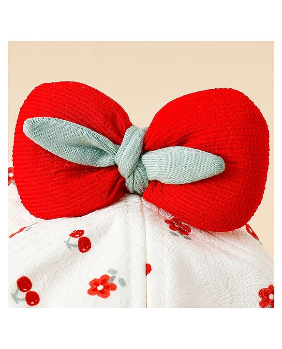 Babyhug Bucket Hat with Floral Print & Bow Applique Pink - Diameter 16 cm