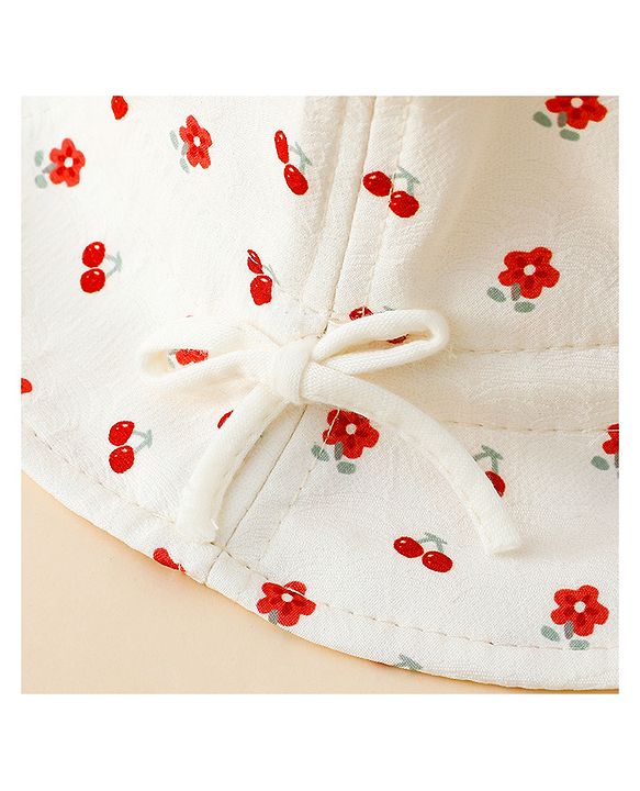 Babyhug Bucket Hat with Floral Print & Bow Applique Pink - Diameter 16 cm