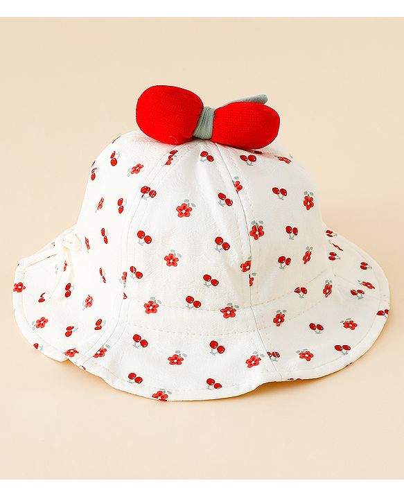 Babyhug Bucket Hat with Floral Print & Bow Applique Pink - Diameter 16 cm