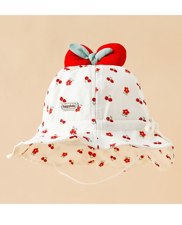 Babyhug Bucket Hat with Floral Print & Bow Applique Pink - Diameter 16 cm
