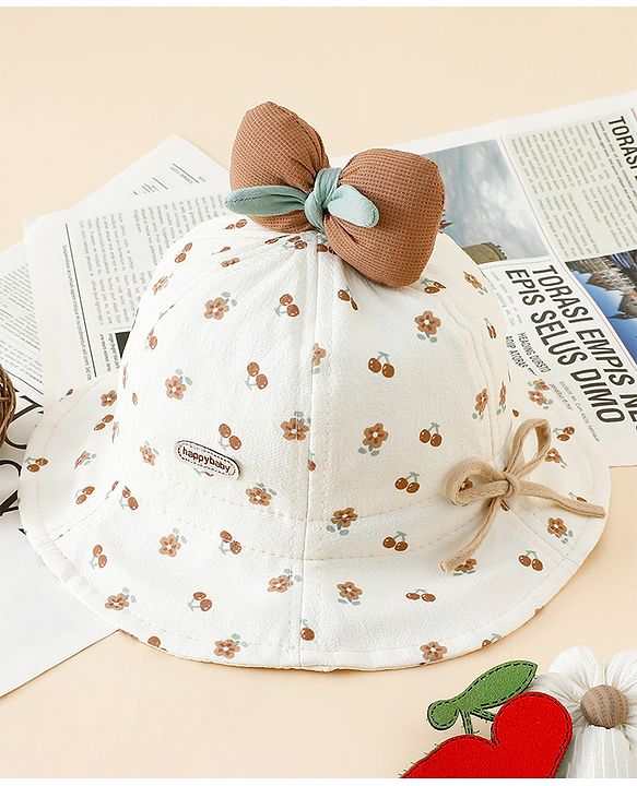 Babyhug Bucket Hat with Floral Print & Bow Applique Pink - Diameter 16 cm