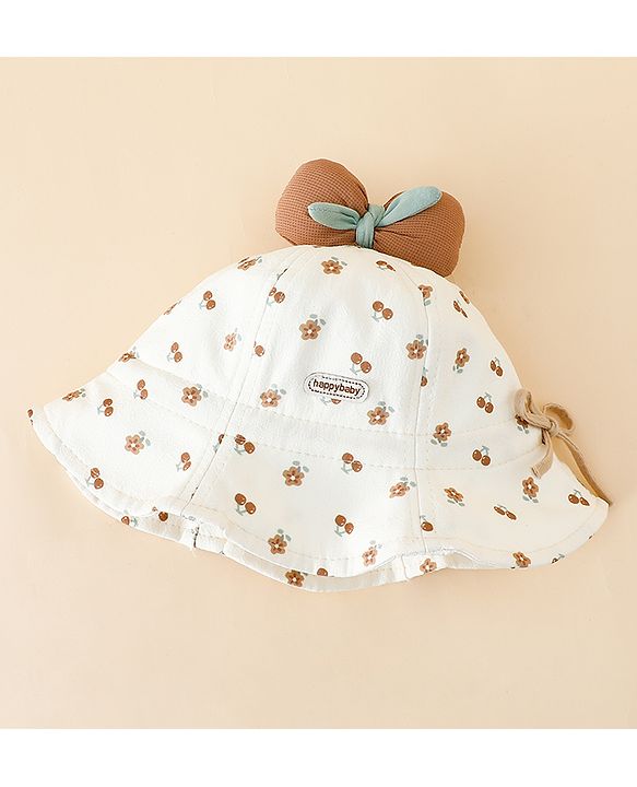 Babyhug Bucket Hat with Floral Print & Bow Applique Pink - Diameter 16 cm