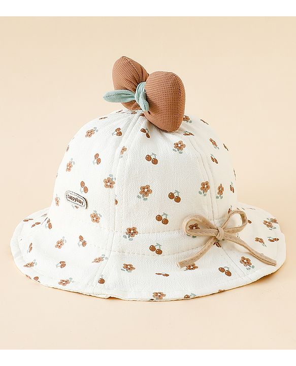 Babyhug Bucket Hat with Floral Print & Bow Applique Pink - Diameter 16 cm