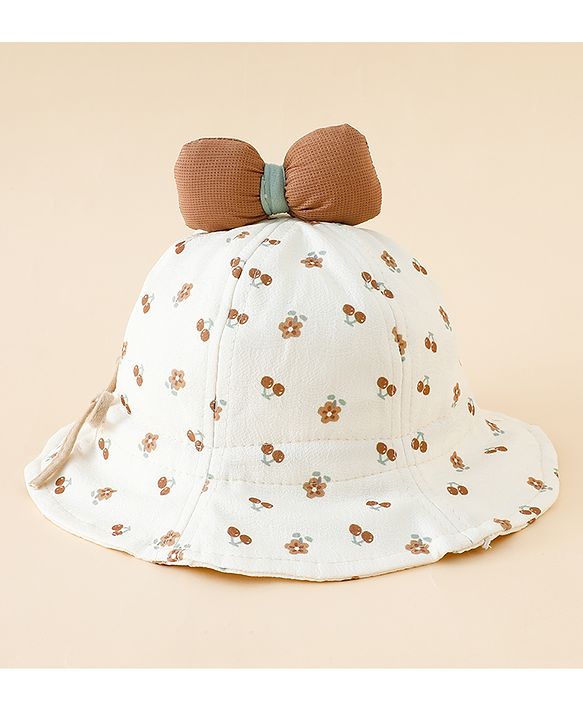 Babyhug Bucket Hat with Floral Print & Bow Applique Pink - Diameter 16 cm