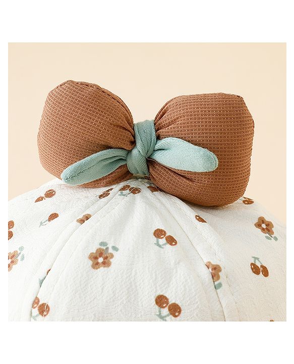 Babyhug Bucket Hat with Floral Print & Bow Applique Pink - Diameter 16 cm