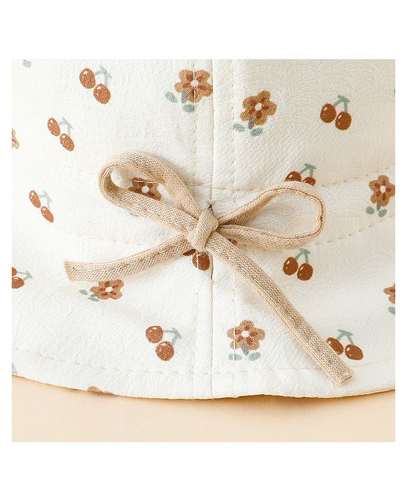 Babyhug Bucket Hat with Floral Print & Bow Applique Pink - Diameter 16 cm