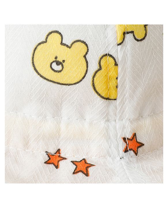 Babyhug Bucket Hat with Bear Print & Ear Applique Yellow - Diameter 16 cm