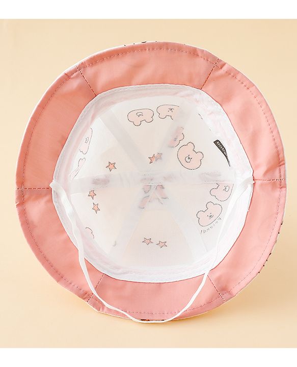 Babyhug Bucket Hat with Bear Print & Ear Applique Yellow - Diameter 16 cm