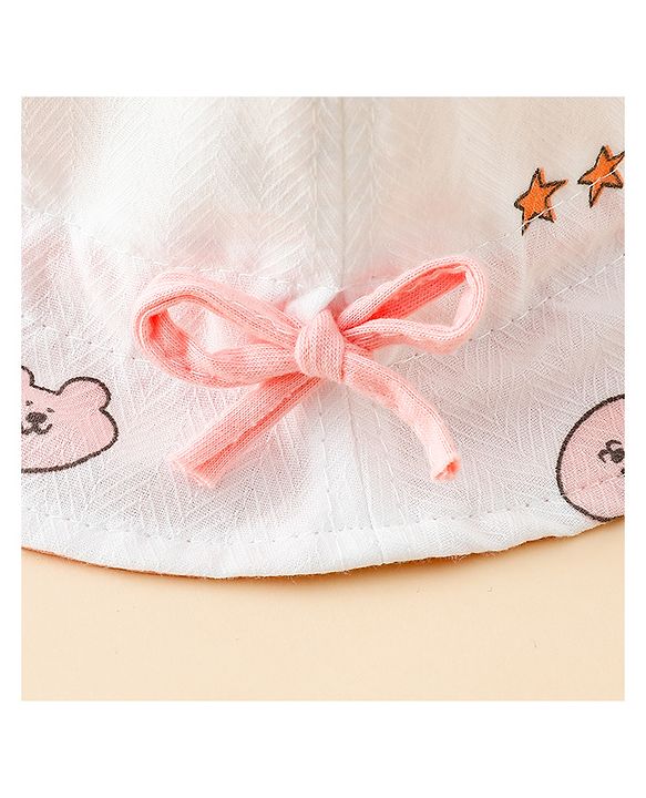 Babyhug Bucket Hat with Bear Print & Ear Applique Yellow - Diameter 16 cm