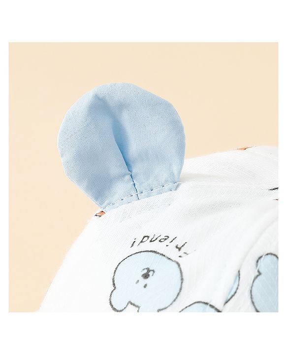 Babyhug Bucket Hat with Bear Print & Ear Applique Yellow - Diameter 16 cm